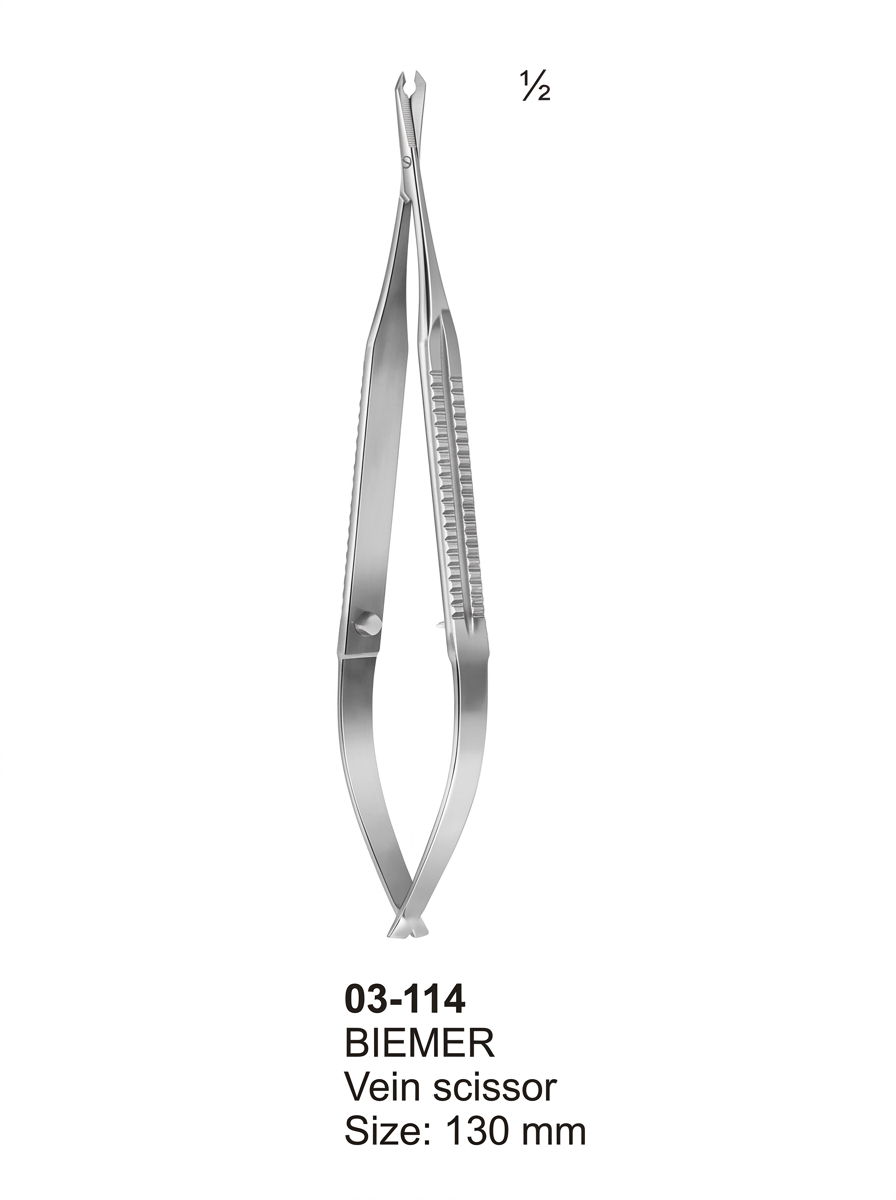 03-114 BIEMER Micro Scissors Spring Type with Flat Handles