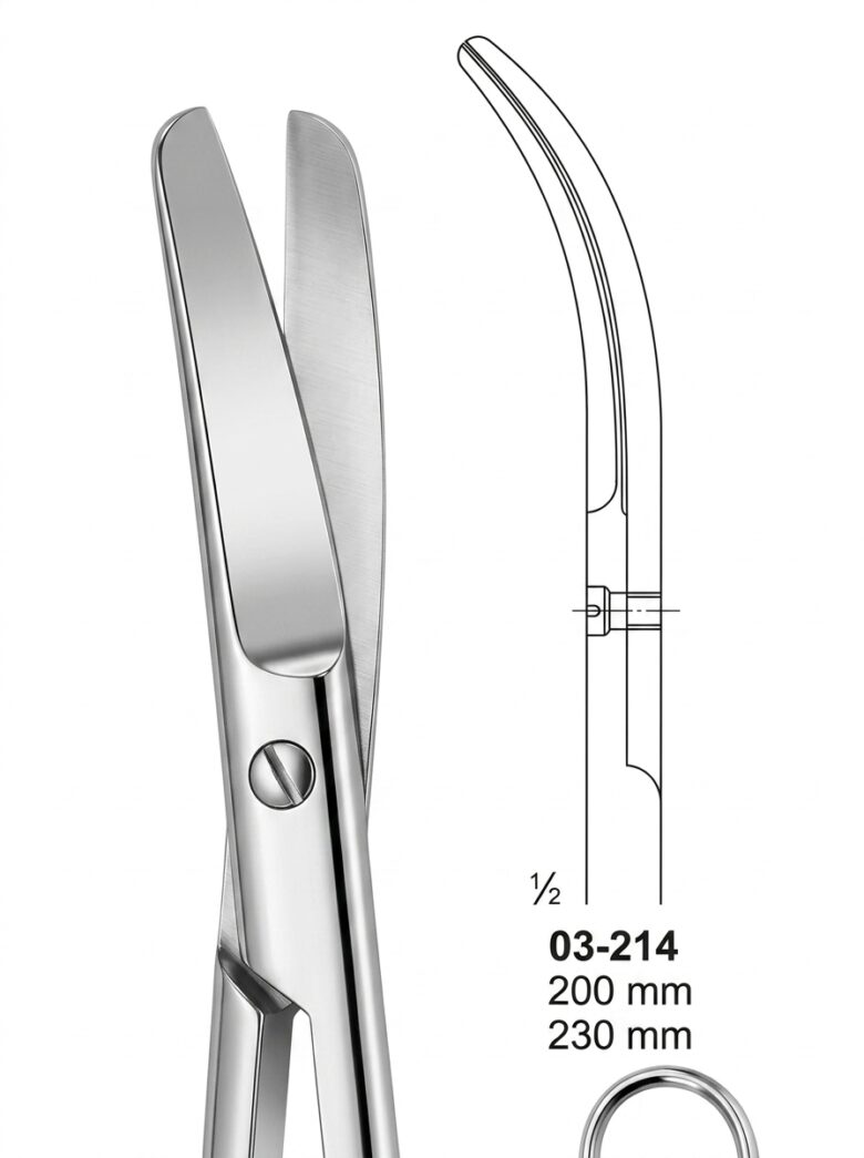 Scissors for deep operations and for Gynaecology
