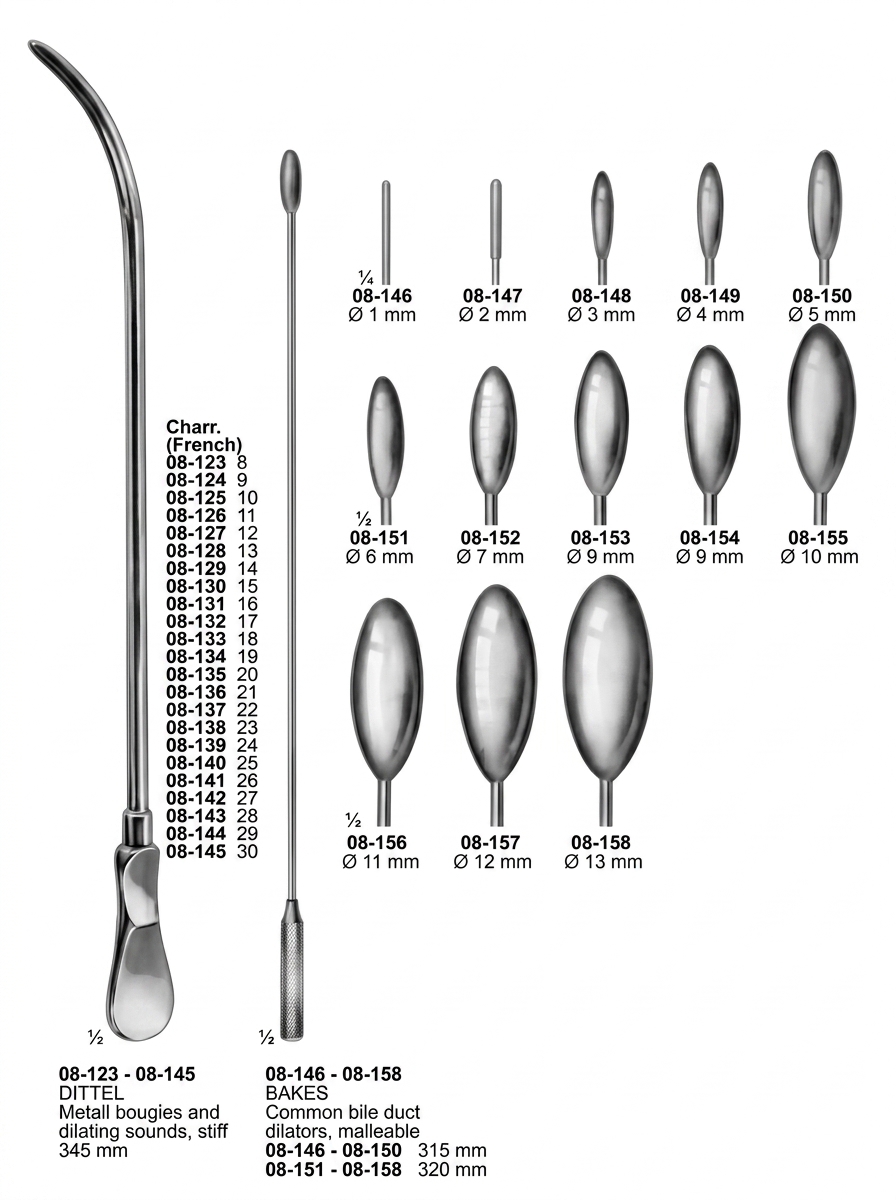 08-123-to-08 145 Gall Duct Dilators and Gall Stone Scoops